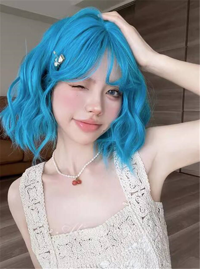 Alice Garden Summer Beach Blue Short Curls Lolita Wigs