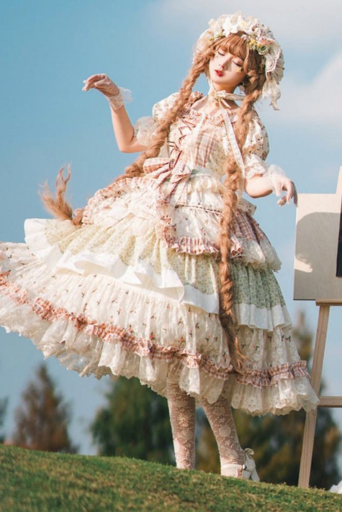 Cat Fairy Tea Picker Country Lolita Dress + Headdress