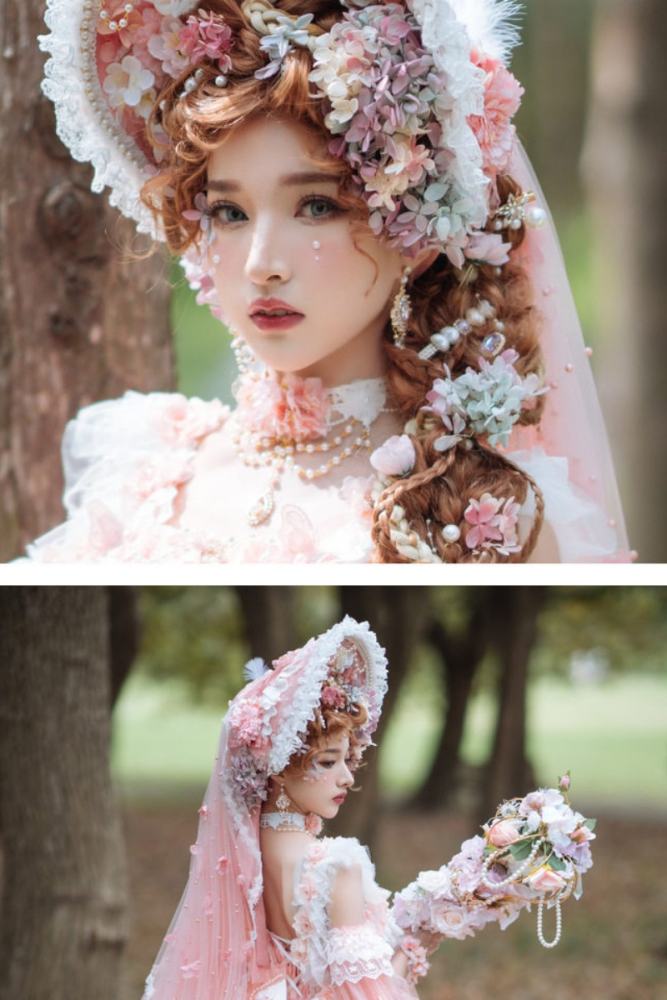 Cat Fairy Elven Fairy Elegant Chiffon Lolita Bonnet with Head Veil