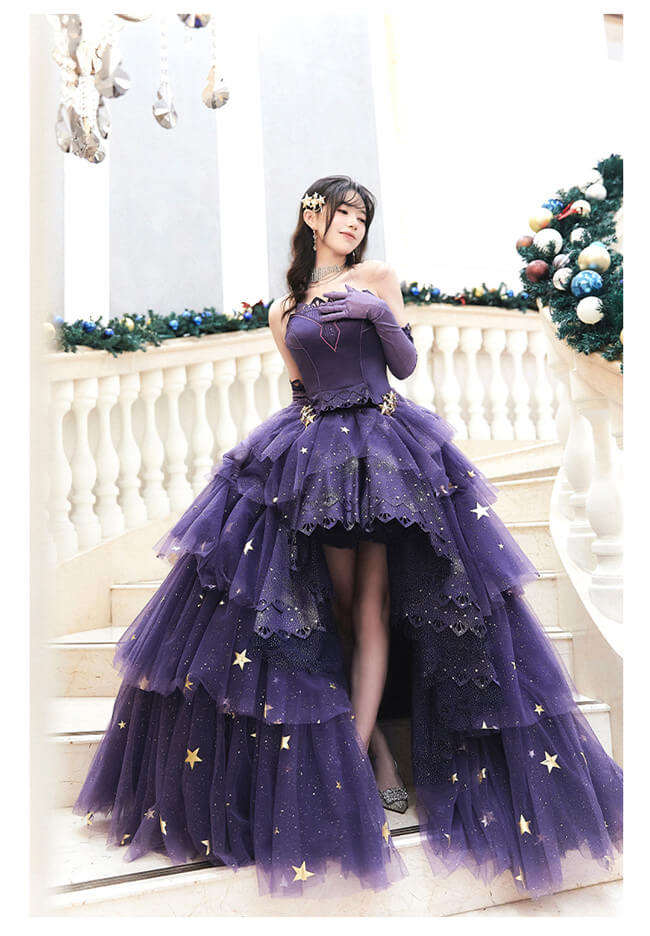 Nikki Love Elegant Purple Star Sea Top and Skirt