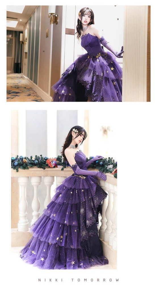 Nikki Love Elegant Purple Star Sea Top and Skirt
