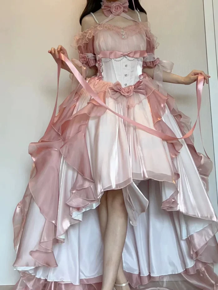 Meowing and Fruity Blue Flower Wedding Dress Classic Lolita Dress Set