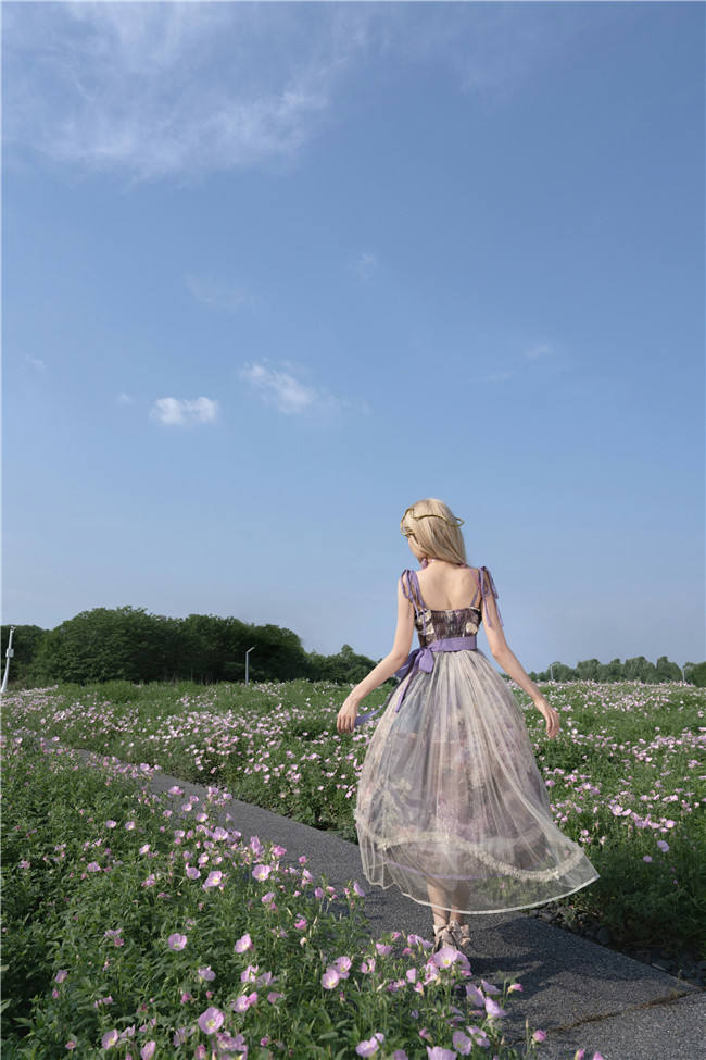 Cyan Lolita Oil Painting Floral Lolita Dress