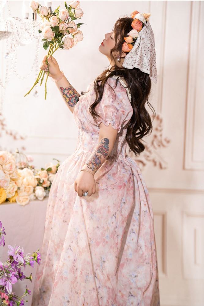 Hard Candy French Retro Printed Plus Size Long Dress
