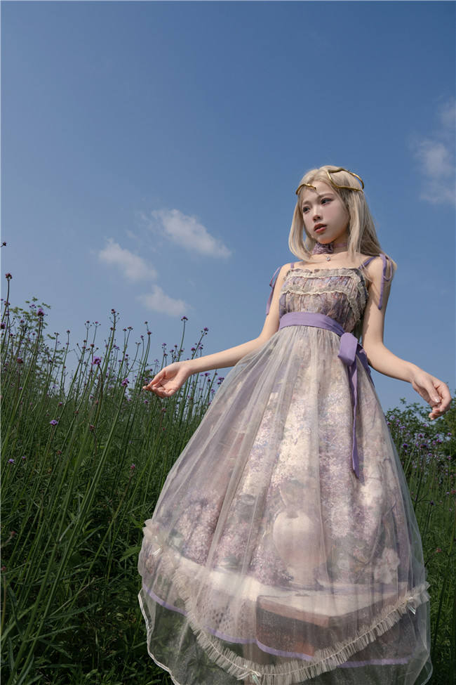Cyan Lolita Oil Painting Floral Lolita Dress