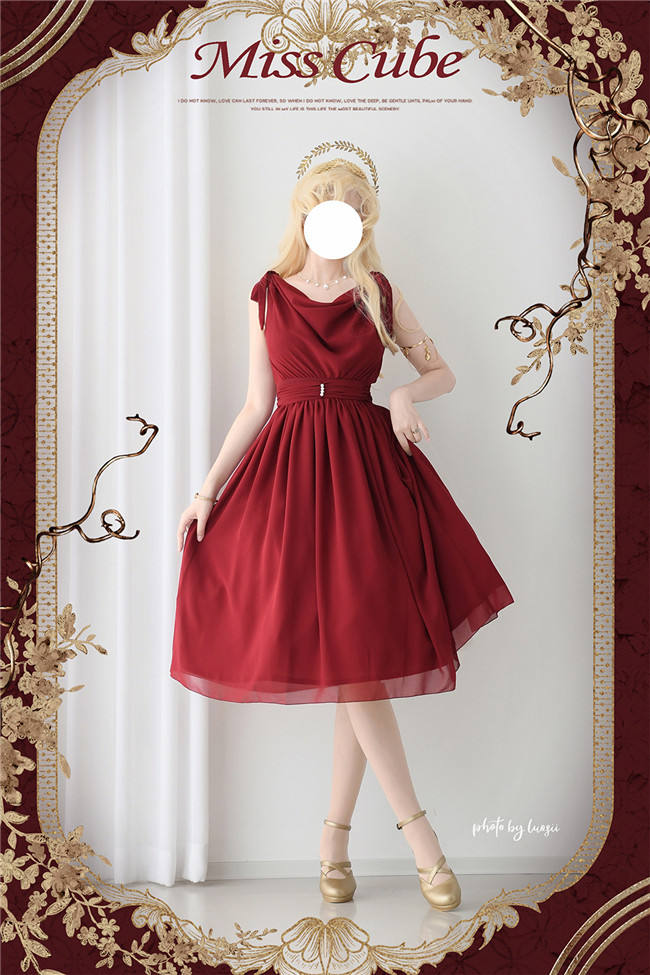 Miss Point Greek Inspired Heap Collar Solid Color Dress