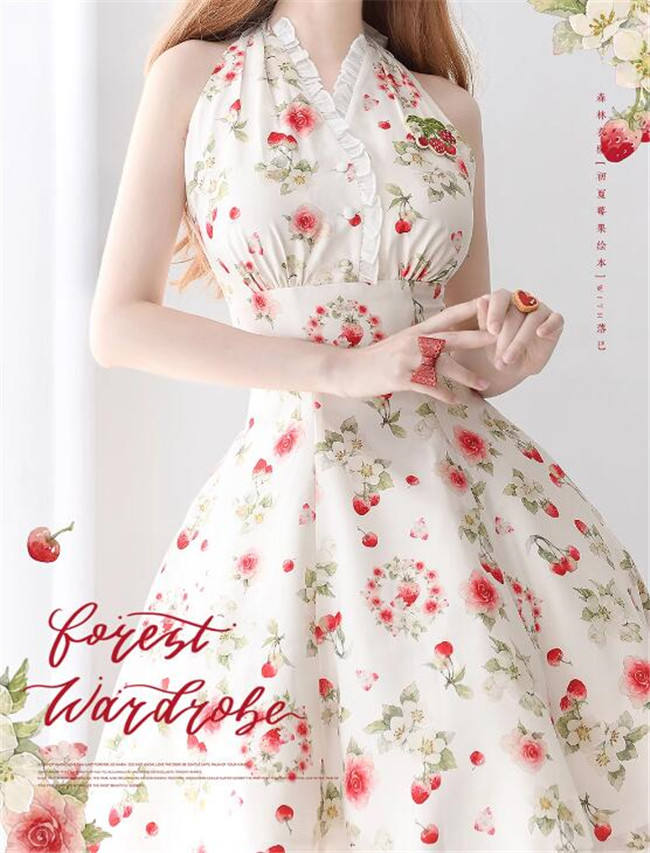 Forest Wardrobe Fruit and Flower Halter-neck Lolita Dress