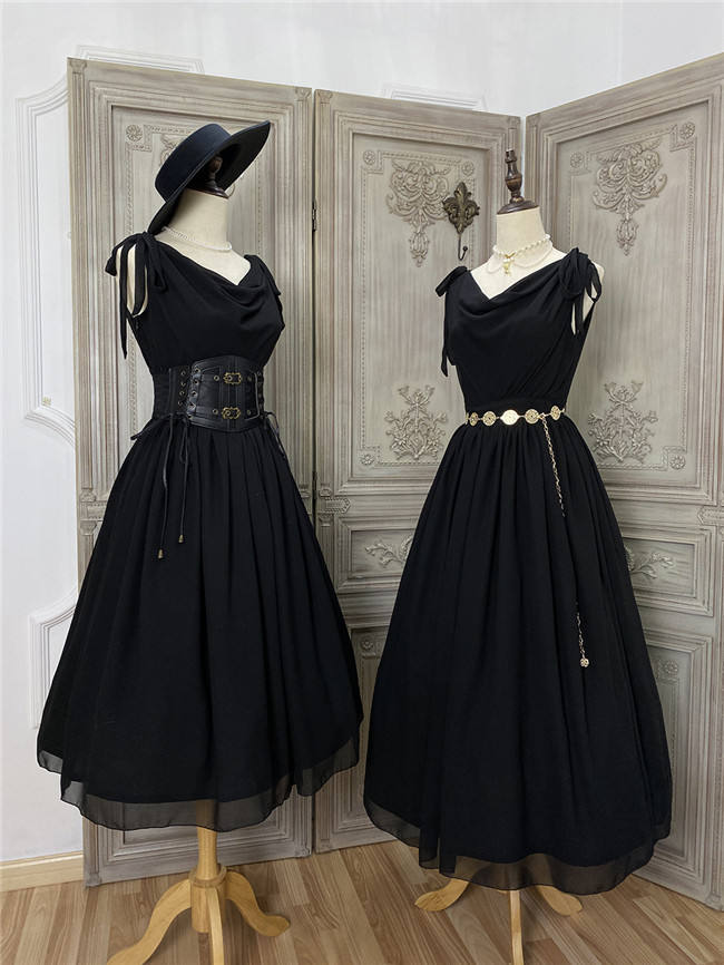 Miss Point Greek Inspired Heap Collar Solid Color Dress