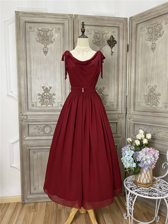 Miss Point Greek Inspired Heap Collar Solid Color Dress