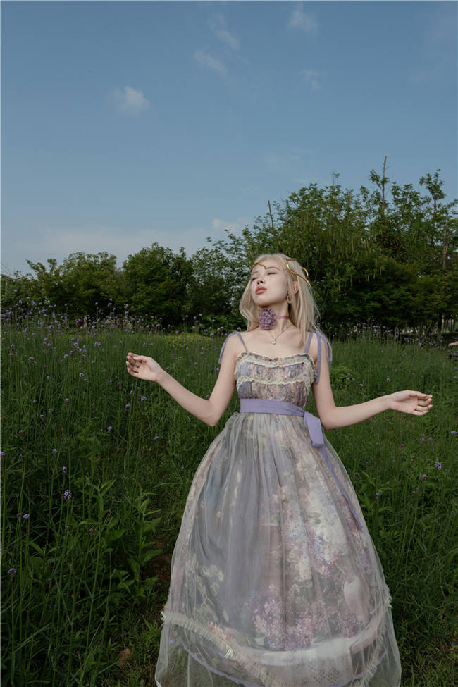 Cyan Lolita Oil Painting Floral Lolita Dress