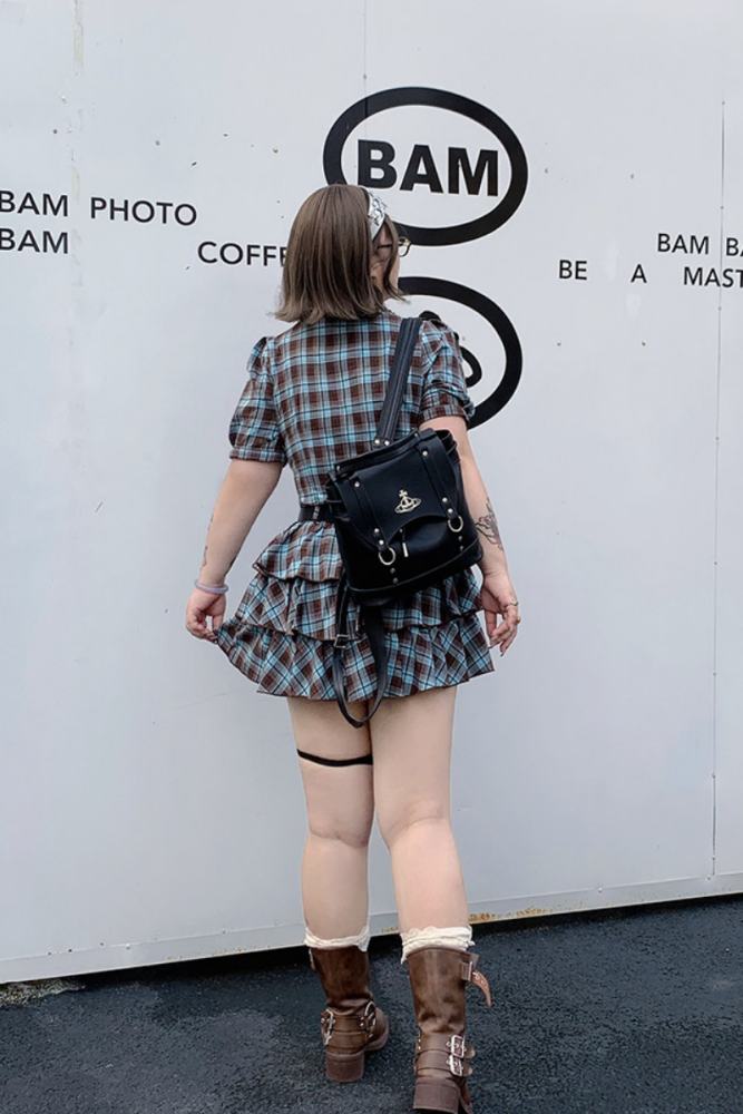 Hard Candy Plus Size Retro Plaid Blouse and Cake Shaped Skirt
