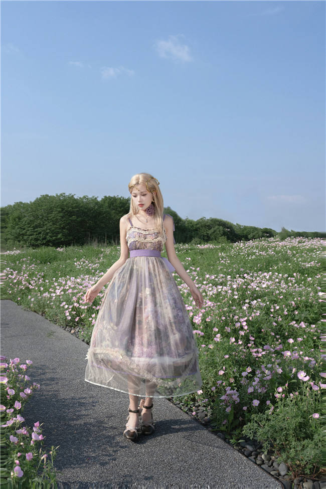 Cyan Lolita Oil Painting Floral Lolita Dress