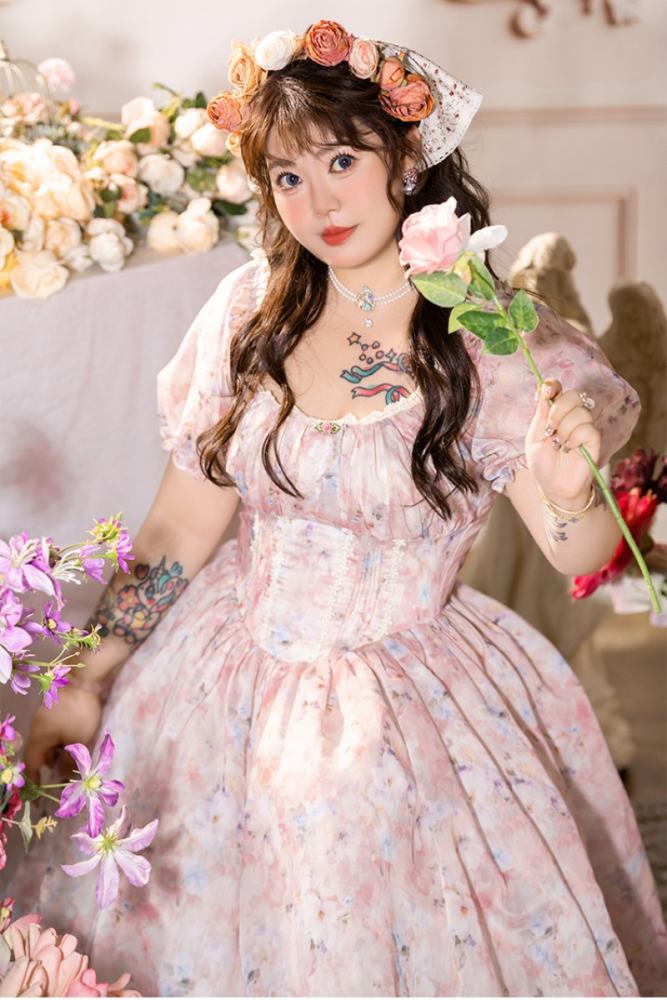 Hard Candy French Retro Printed Plus Size Long Dress