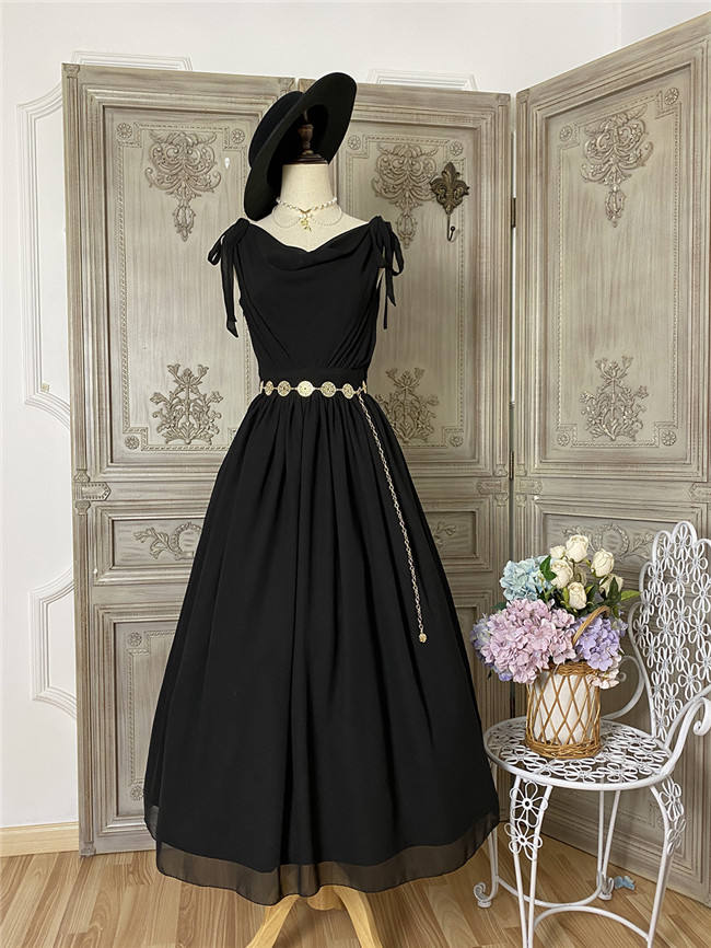 Miss Point Greek Inspired Heap Collar Solid Color Dress