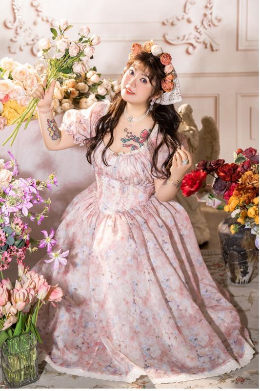 Hard Candy French Retro Printed Plus Size Long Dress
