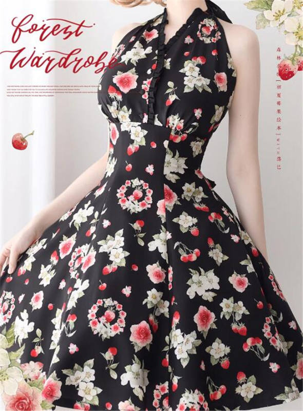 Forest Wardrobe Fruit and Flower Halter-neck Lolita Dress