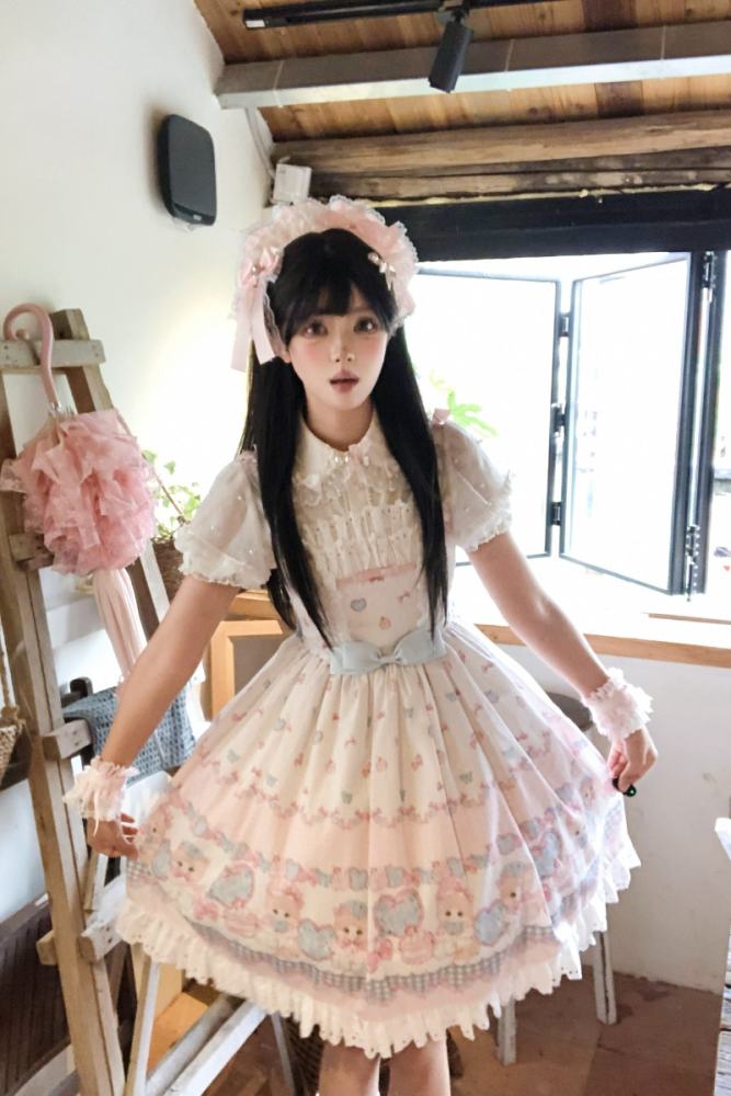 Not Cute ~Dessert Kitten~ Prints Lolita OP JSK and Headdress