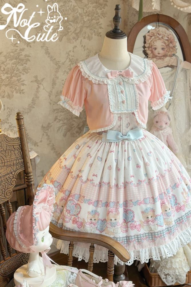 Not Cute ~Dessert Kitten~ Prints Lolita OP JSK and Headdress