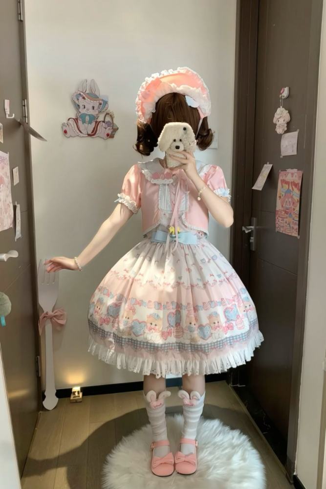 Not Cute ~Dessert Kitten~ Prints Lolita OP JSK and Headdress