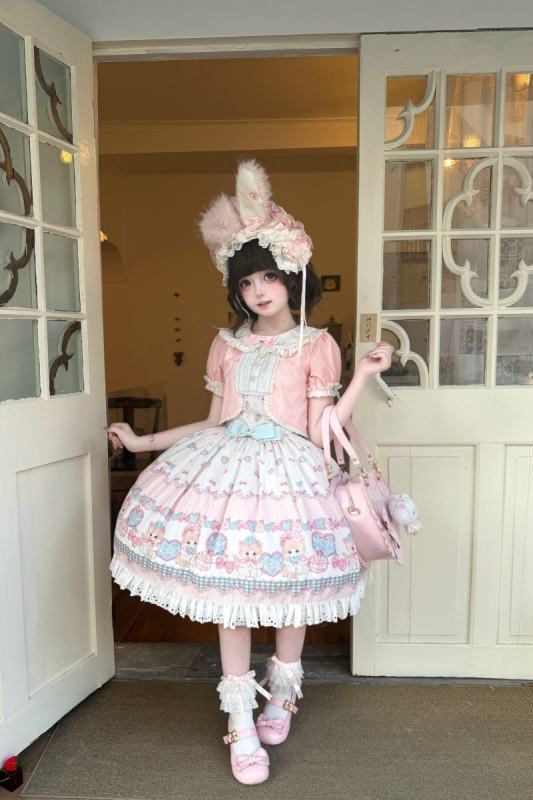 Not Cute ~Dessert Kitten~ Prints Lolita OP JSK and Headdress