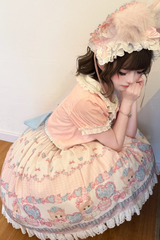 Not Cute ~Dessert Kitten~ Prints Lolita OP JSK and Headdress