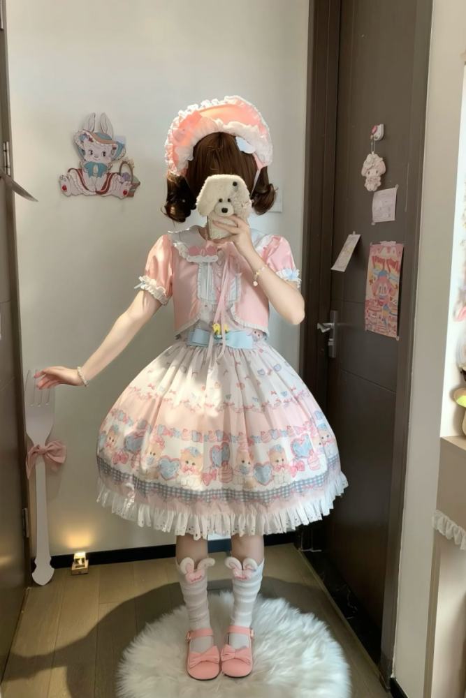 Not Cute ~Dessert Kitten~ Prints Lolita OP JSK and Headdress