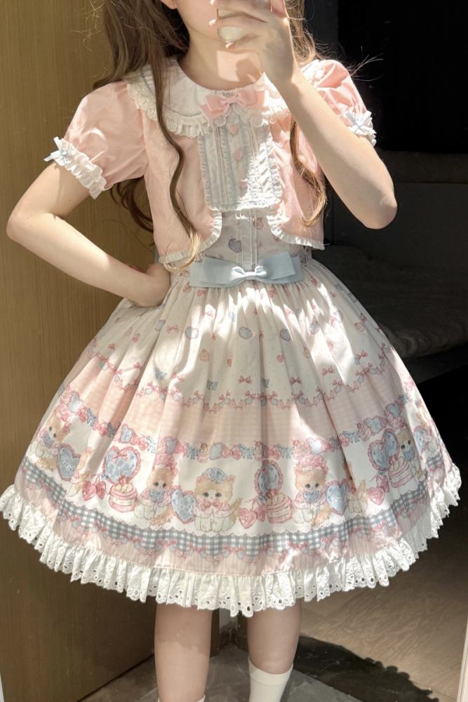 Not Cute ~Dessert Kitten~ Prints Lolita OP JSK and Headdress