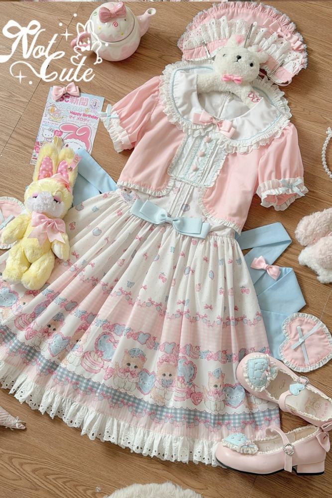 Not Cute ~Dessert Kitten~ Prints Lolita OP JSK and Headdress