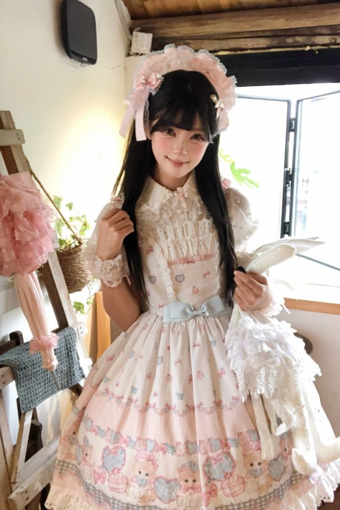 Not Cute ~Dessert Kitten~ Prints Lolita OP JSK and Headdress