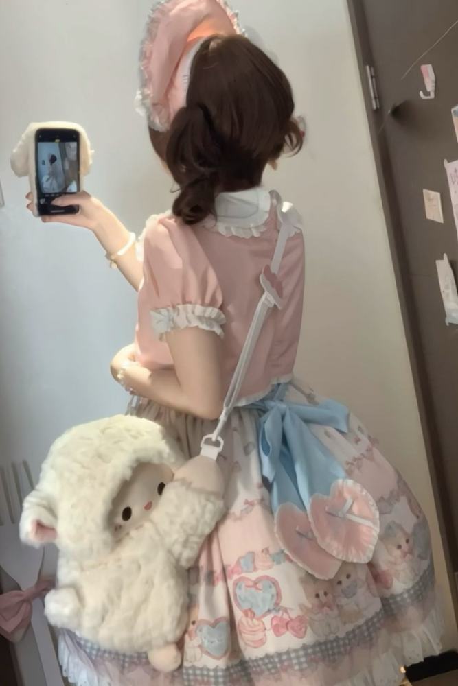Not Cute ~Dessert Kitten~ Prints Lolita OP JSK and Headdress