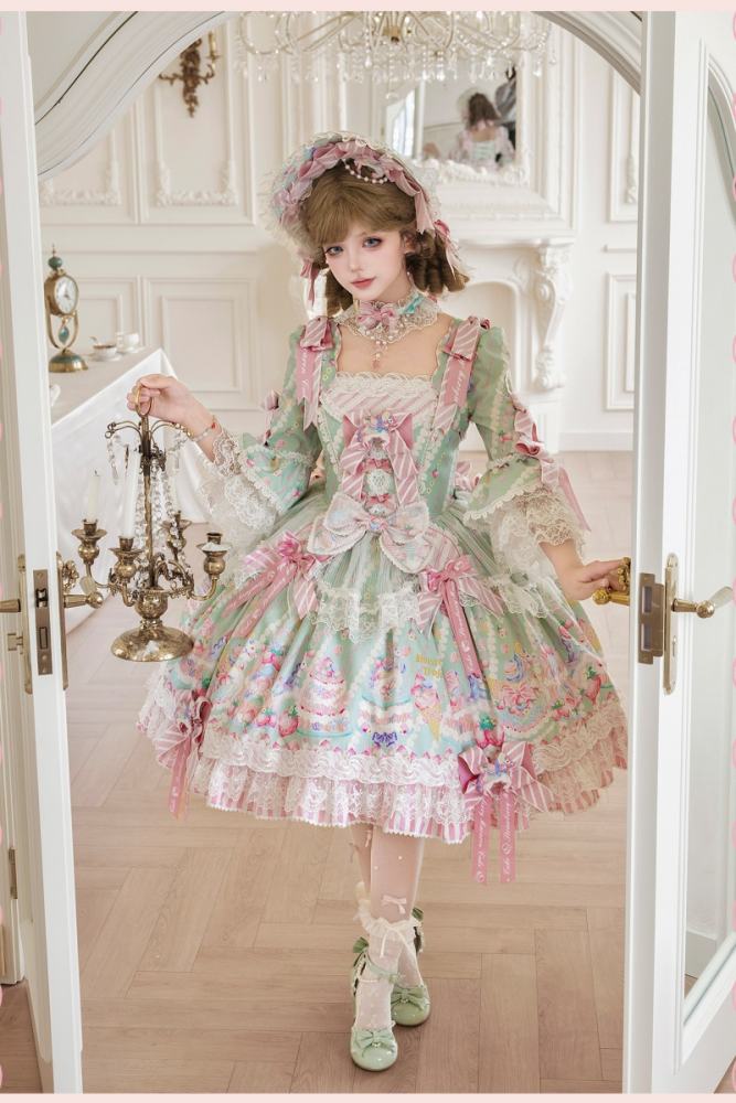 Alice Girl ~Strawberry Macaron~ Sweet Prints Lolita JSK OP and Salopette 4 Colors