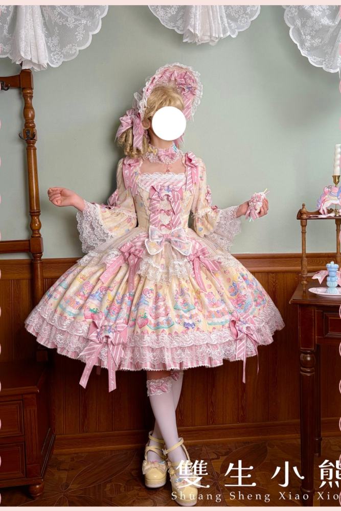 Alice Girl ~Strawberry Macaron~ Sweet Prints Lolita JSK OP and Salopette 4 Colors