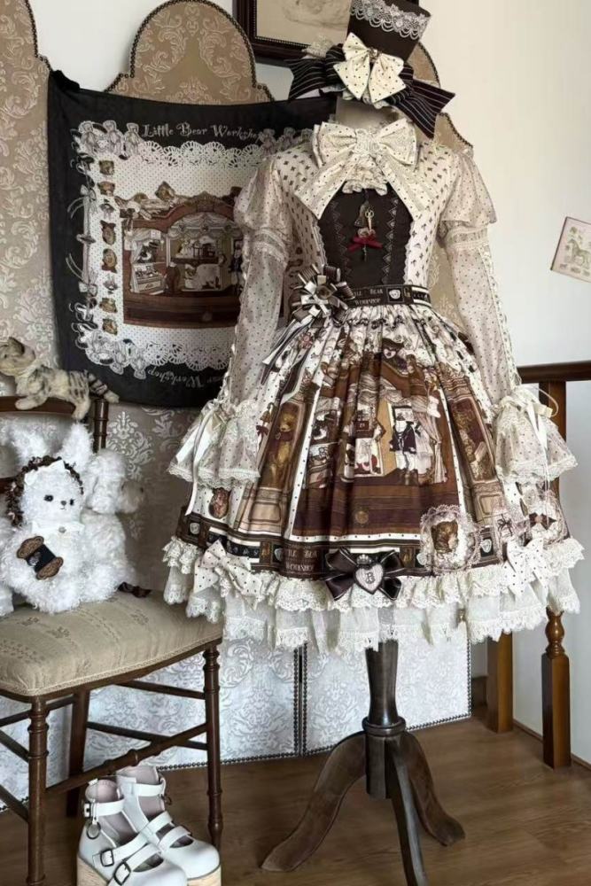 Little Bear Workshop Retro Lolita OP JSK and Corset