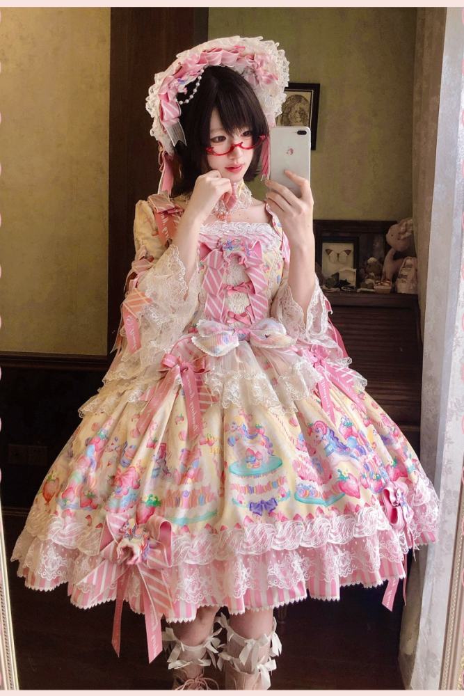 Alice Girl ~Strawberry Macaron~ Sweet Prints Lolita JSK OP and Salopette 4 Colors