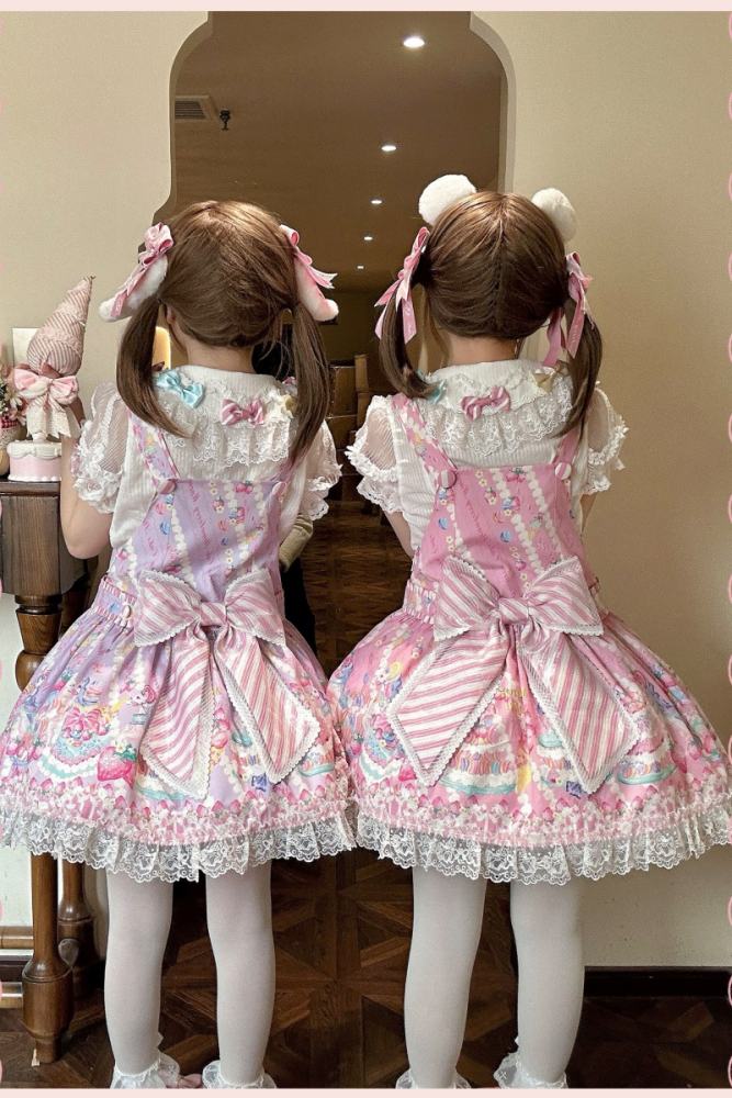 Alice Girl ~Strawberry Macaron~ Sweet Prints Lolita JSK OP and Salopette 4 Colors
