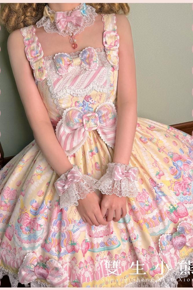Alice Girl ~Strawberry Macaron~ Sweet Prints Lolita JSK OP and Salopette 4 Colors
