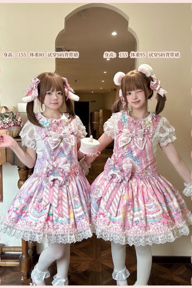 Alice Girl ~Strawberry Macaron~ Sweet Prints Lolita JSK OP and Salopette 4 Colors