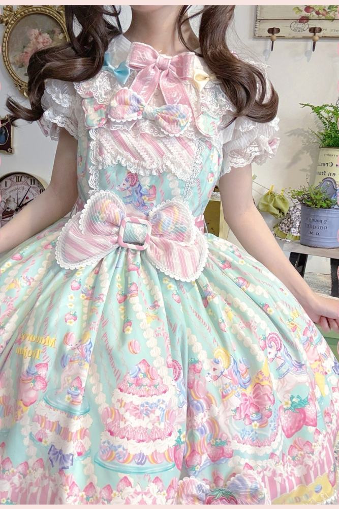 Alice Girl ~Strawberry Macaron~ Sweet Prints Lolita JSK OP and Salopette 4 Colors