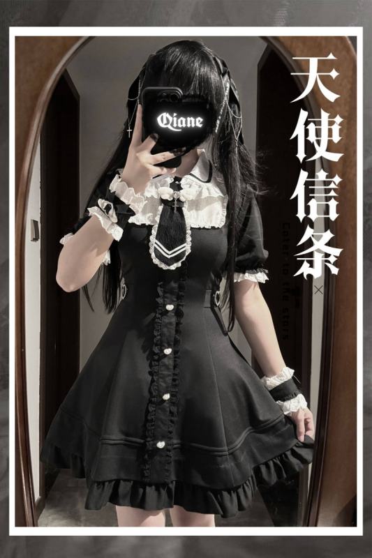 princess polly baby blue dress Black and White Sweet Ruffles Long Kawaii Dress MK16098 – KawaiiMoriStore main image 0
