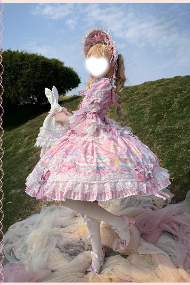 Alice Girl ~Strawberry Macaron~ Sweet Prints Lolita JSK OP and Salopette 4 Colors