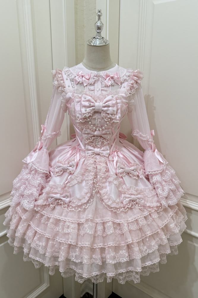 Seventh Doll ~Princess Pearl~ Retro Lolita Pink OP JSK and Blouse