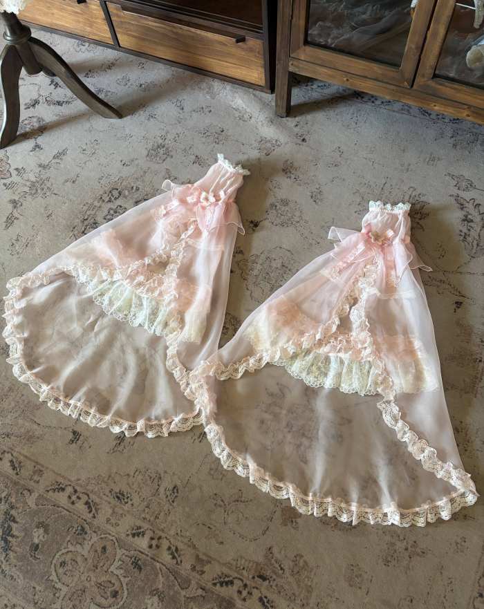 Meowing and Fruity Peach Blossom Hanfu Qi Lolita Headdress Wristcuffs and Tailing