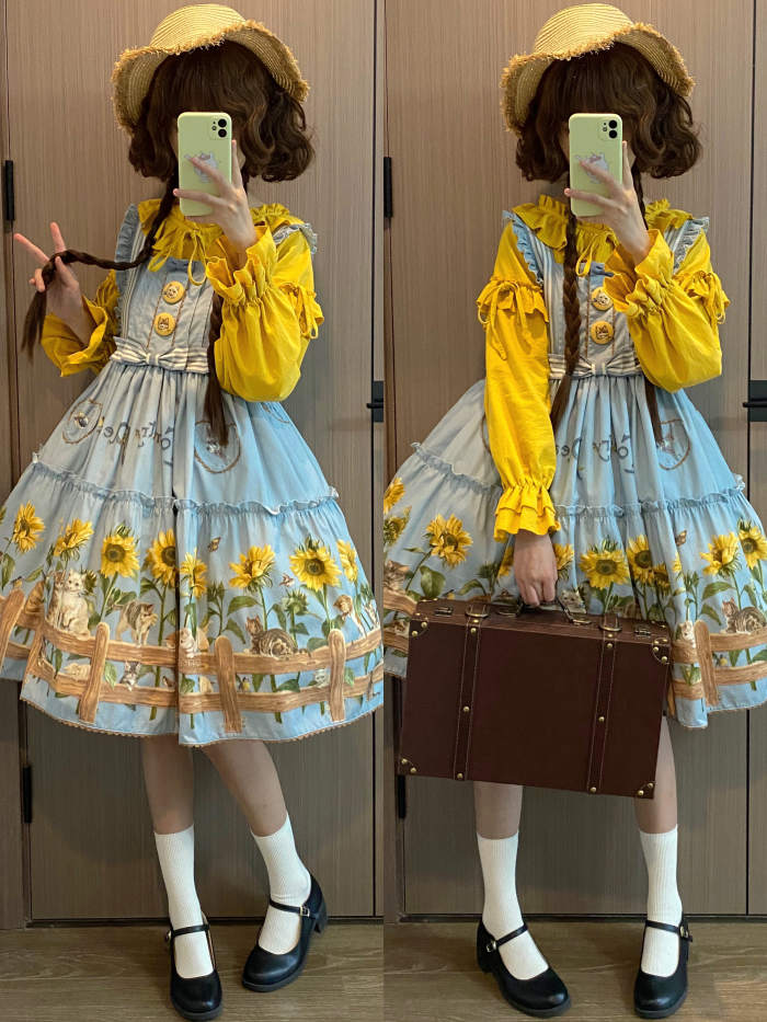 kitten and Sunflower Sweet Lolita Dress, Blouse and Accessories