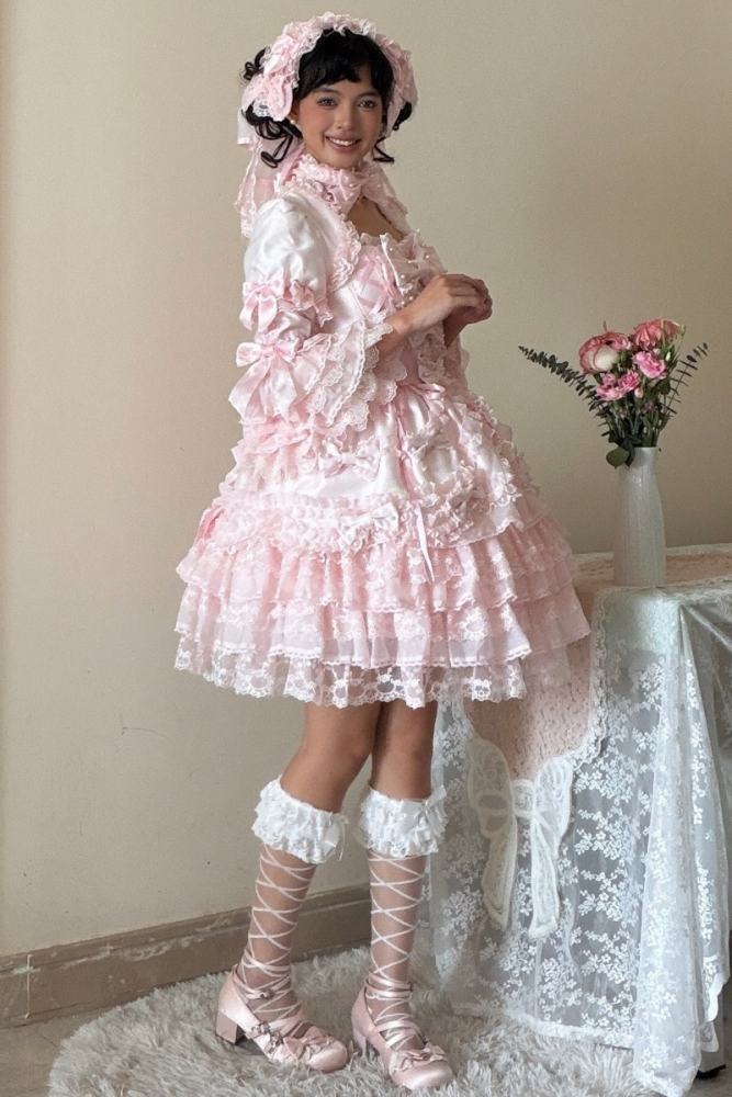 Seventh Doll ~Princess Pearl~ Retro Lolita Pink OP JSK and Blouse