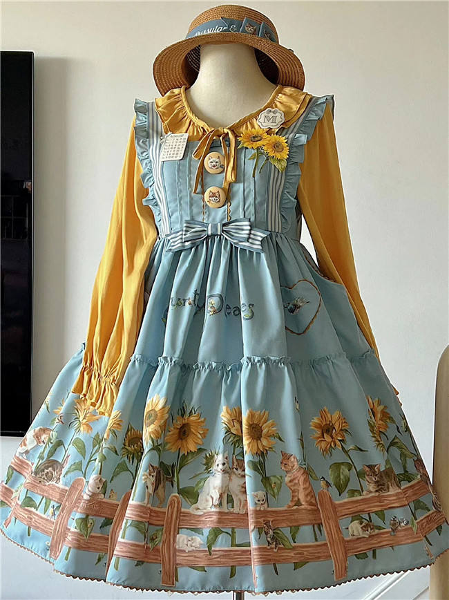 kitten and Sunflower Sweet Lolita Dress, Blouse and Accessories
