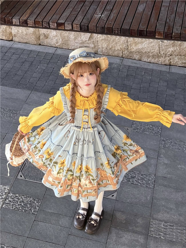 kitten and Sunflower Sweet Lolita Dress, Blouse and Accessories