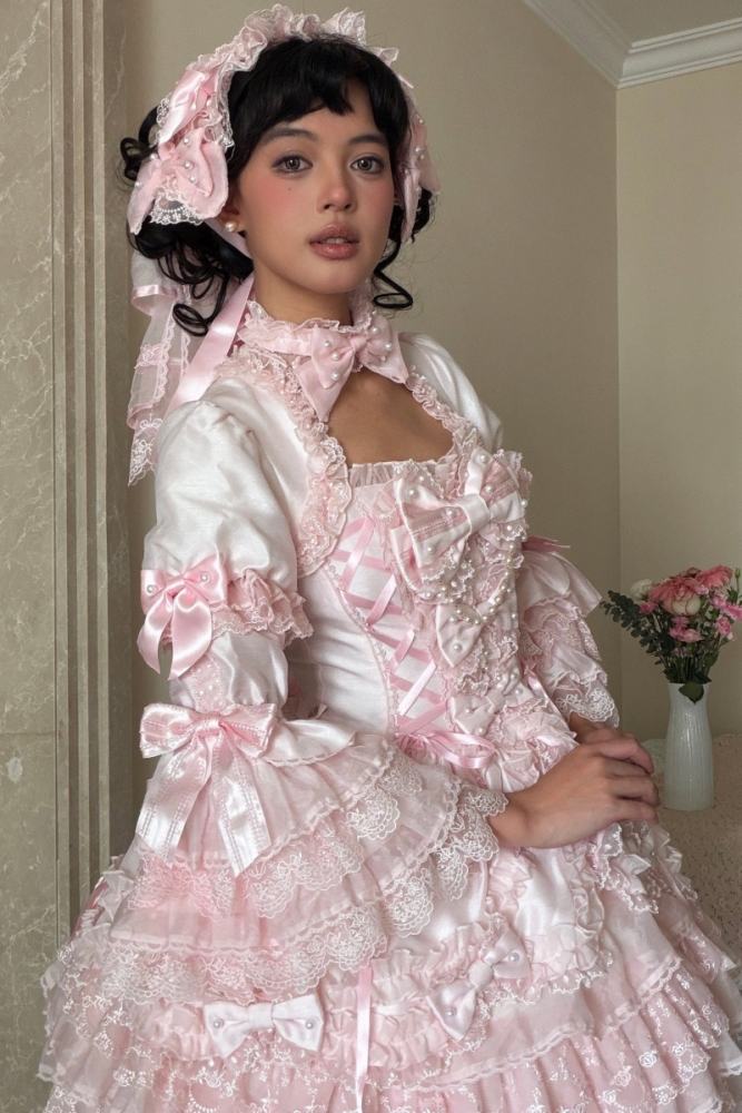 Seventh Doll ~Princess Pearl~ Retro Lolita Pink OP JSK and Blouse
