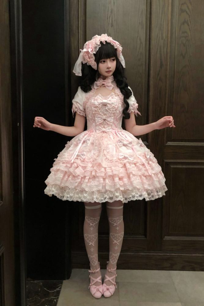 Seventh Doll ~Princess Pearl~ Retro Lolita Pink OP JSK and Blouse