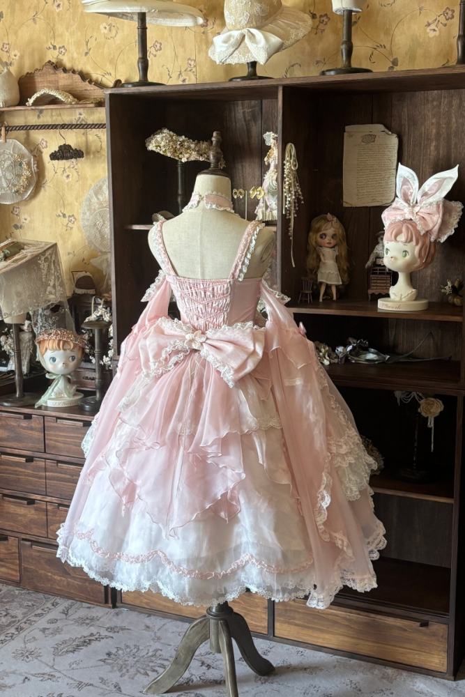 Meowing and Fruity Peach Blossom Hanfu Qi Lolita Headdress Wristcuffs and Tailing