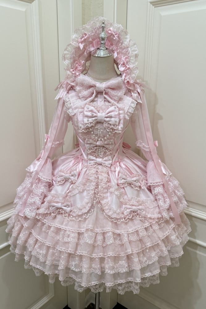 Seventh Doll ~Princess Pearl~ Retro Lolita Pink OP JSK and Blouse